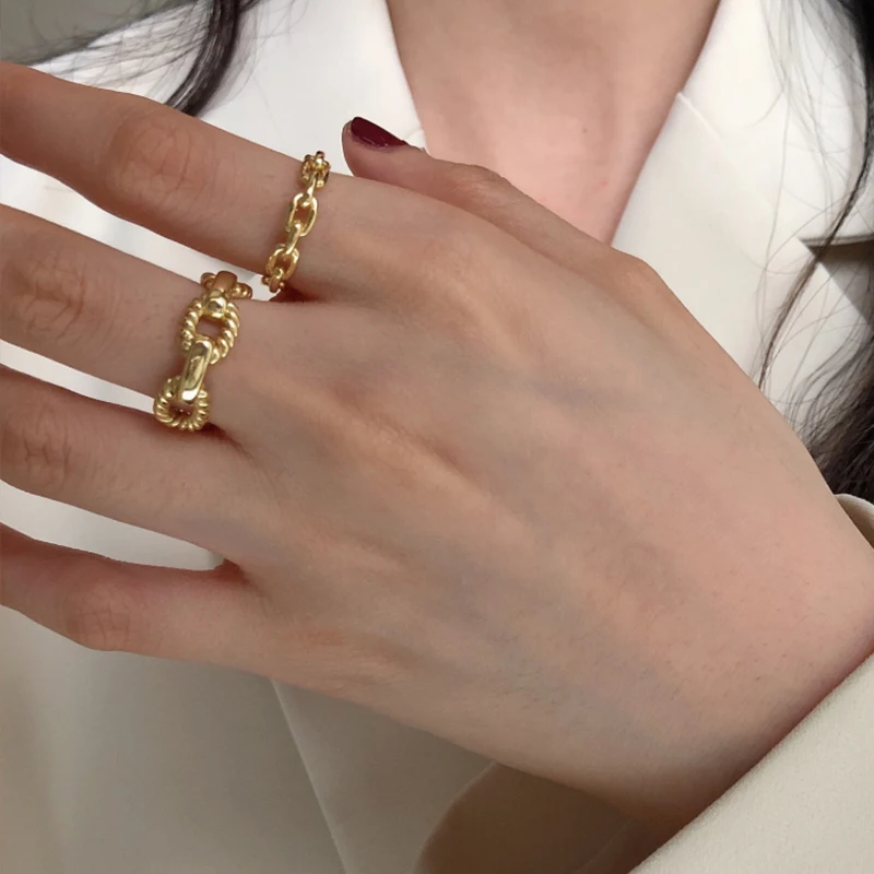 Trendy 18k Gold Chain Shape Ring Gifts 