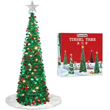 Nicro Foldable Artificial Green Shrink Collapsible Xmas Indoor Fireplace Outdoor Christmas Motif Tinsel Garland Tree Decoration