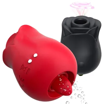 Clit sucker rose vibrator sex toys for woman rechargeable tongue licking rose sex toy black red yellow color