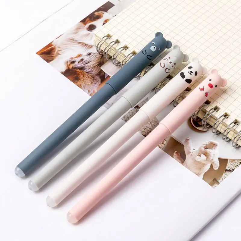 Cute School Student Kids Creative Animal Erasable Gel Pens 0.35mm/0.5mm Ball Point Black Blue Ink Customize Stationery