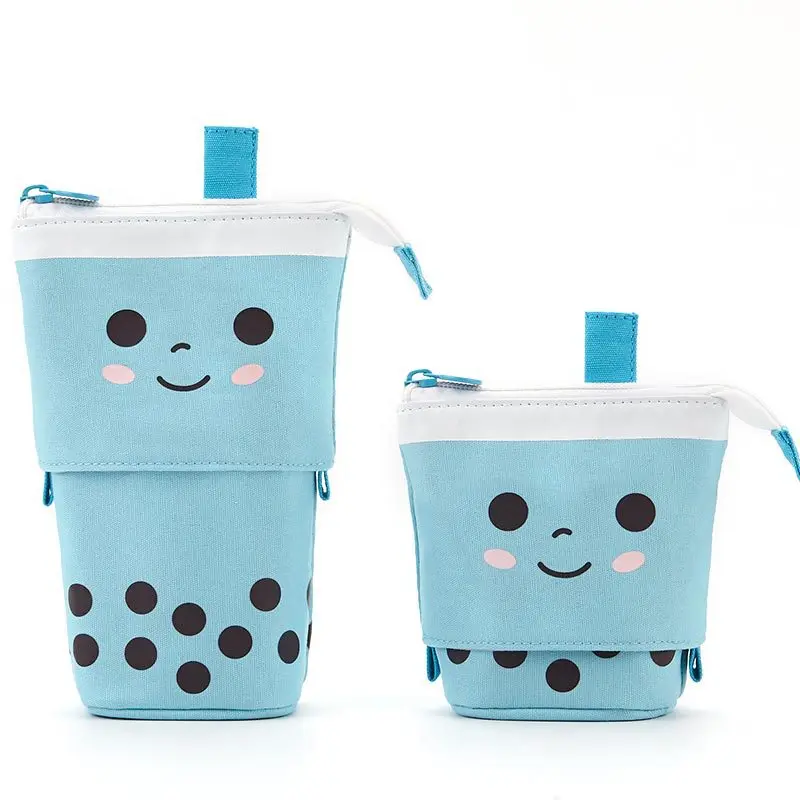 Hot Sale School Creative Drop-down Stackable Round Canvas Telescopic Pencil Bag