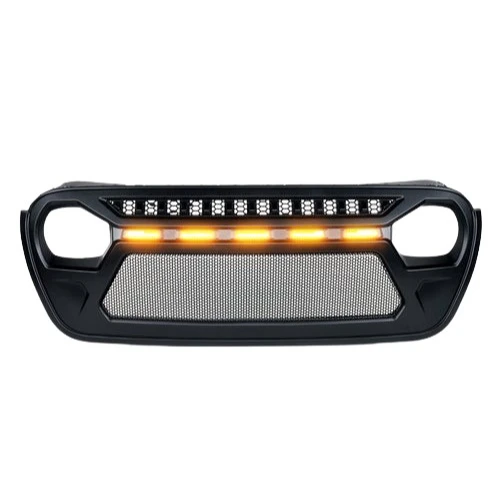 Car front Grill with Amber Light for Jeep Wrangler JK 2018 2019 2020 2021 4x4 offroad accessories