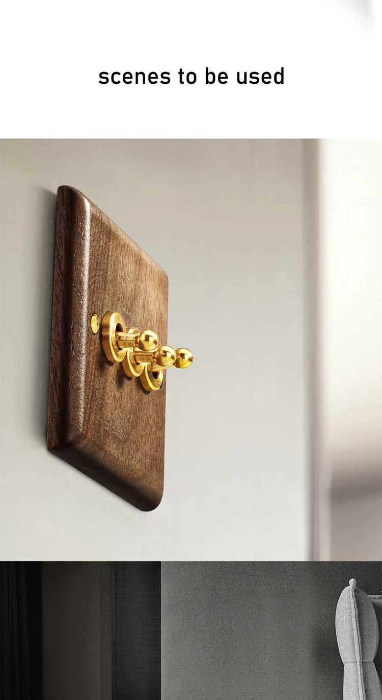 220V 10A Retro Style Wall Switch Wood Panel 1/2/3/4 Gang 2Way Brass ...