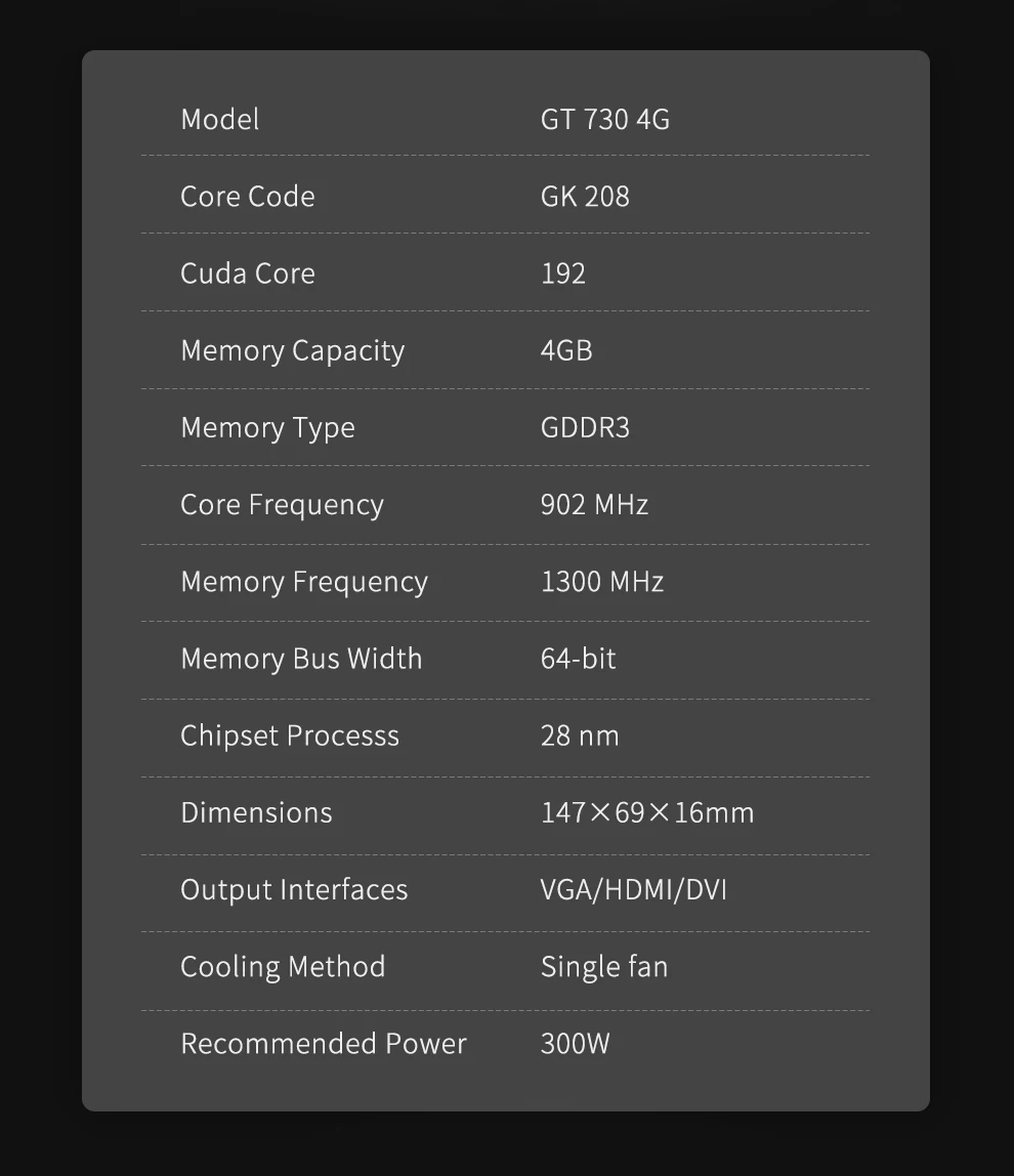 Wholesale Price GPU Graphics Card Geforce GT 730 4GB DDR3 VGA DVI 25W 64-bit PC Graphics aperçu 5