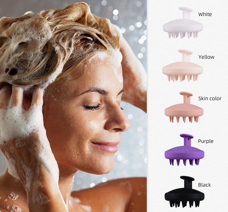Custom Logo Eco-Friendly Soft Silicone Scalp Massager Hairbrush Compact Cushion Shampoo Scrubber for Scalp Wash