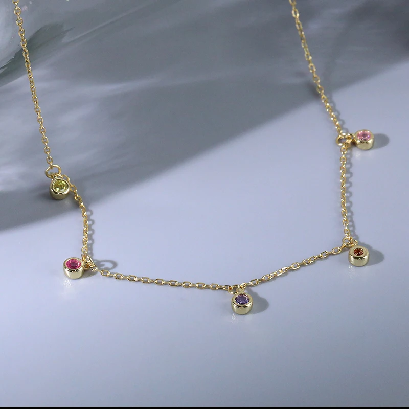 Минималистичное Трендовое ожерелье с фианитами серебро 925 пробы позолоченное цветное циркониевое колье чокер для женщин ювелирные