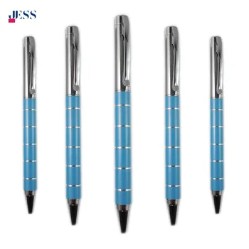 China Wholesale Silver and Blue Twist Metal Ball Pen with Logos of Customs for Business Office