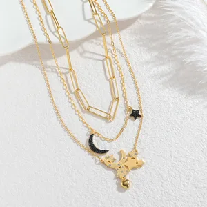 Tarnish Proof Stainless Steel Necklace Star Moon Layered Pendant Women Jewelry Gift Ready to Ship