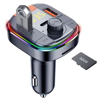 QC3.0 & 7 Colors LED Radio Adapter Music Player Hands-Free Bluetooth Car Kit Car MP3 Player, Bluetooth FM Transmitter