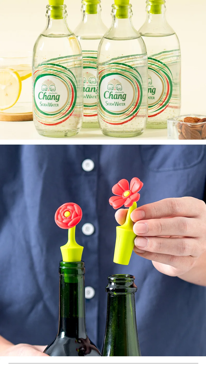 Flower Shaped Silicone Wine Stopper Red Vacuum Bottle Stopper with Household Sealed Kitchen Seasoning Cap for Red Wine Storage details