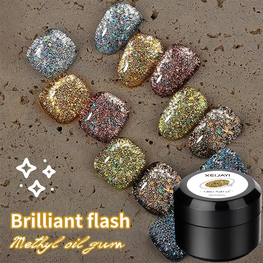 6 Colors Sparkling Flash Glitter Gel Nail Polish Set - Soak Off Uv Led ...