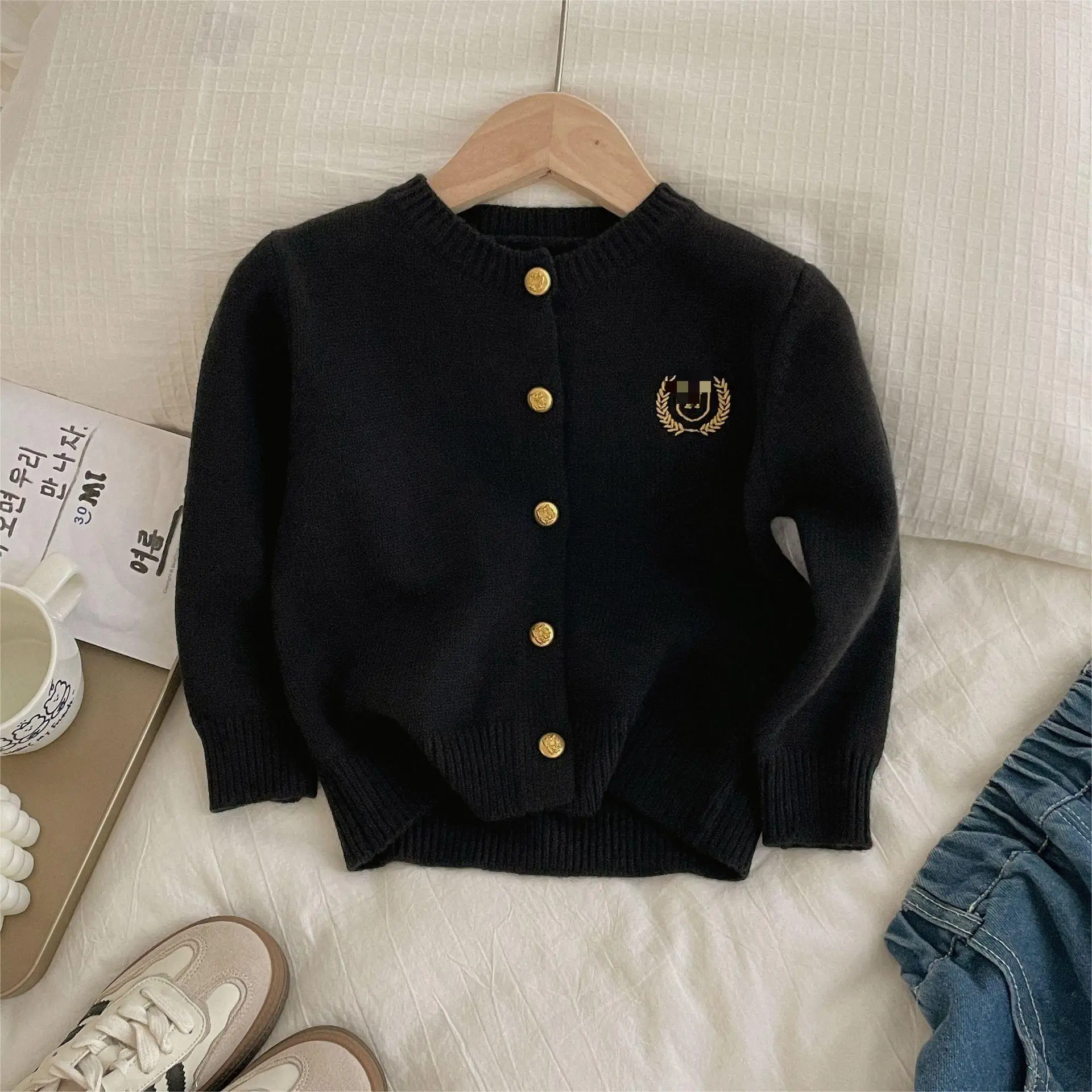 New Preppy Style Autumn Winter Spring Solid Color Button Cardigan Sweaters for Girls Boys