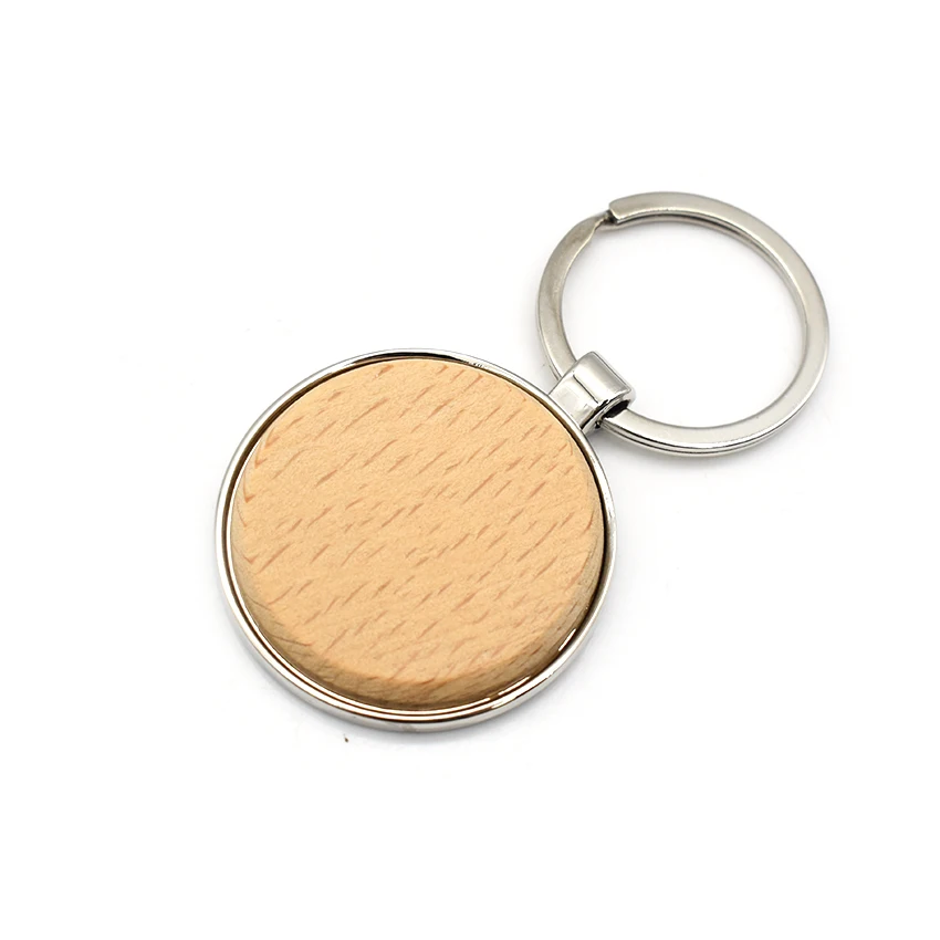 Custom Laser Logo Blank Wooden Keychain Round Shape Wood Key Chain for Promotional Gifts