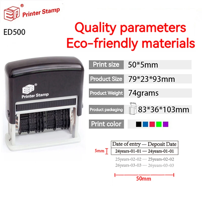 ED503 Double Row Adjustable Date Stamps Valid Manual Production Date Stamp Batch Number Shelf-life Coding Quality Rubber Seal