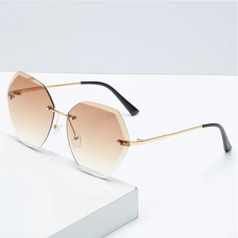 Metal Frame Rimless Sunglasses Diamond Cutting Lens UV400 Color Changing Diamond Cut Rimless Metal Frame... From  main image 3