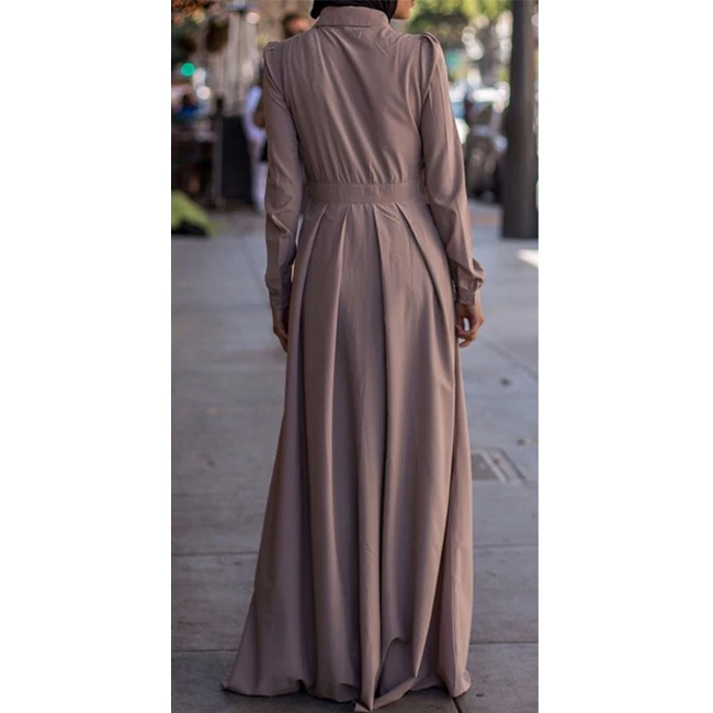 Latest Design Unlined Muslim Women Shirt Dress Buttons Front Fastening