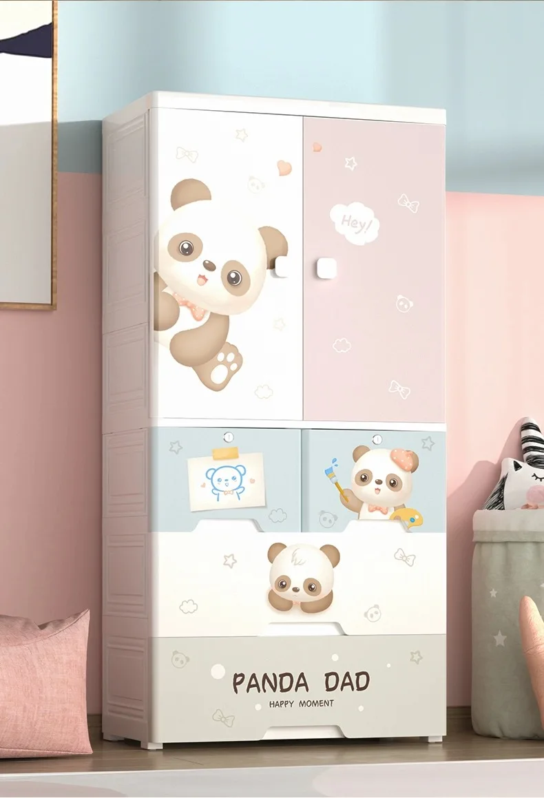 love Panda Design   Storage Drawer with 2 Locks for Kid   Storage Organizer 4 Tier Plastic Clothing Cupboard