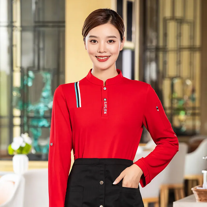 Nieuwe Stijl Custom Logo Plus Size Hotel Restaurant Bar Uniform Shirt  Werkkleding Top Personeel Serveerster Werk Uniform
