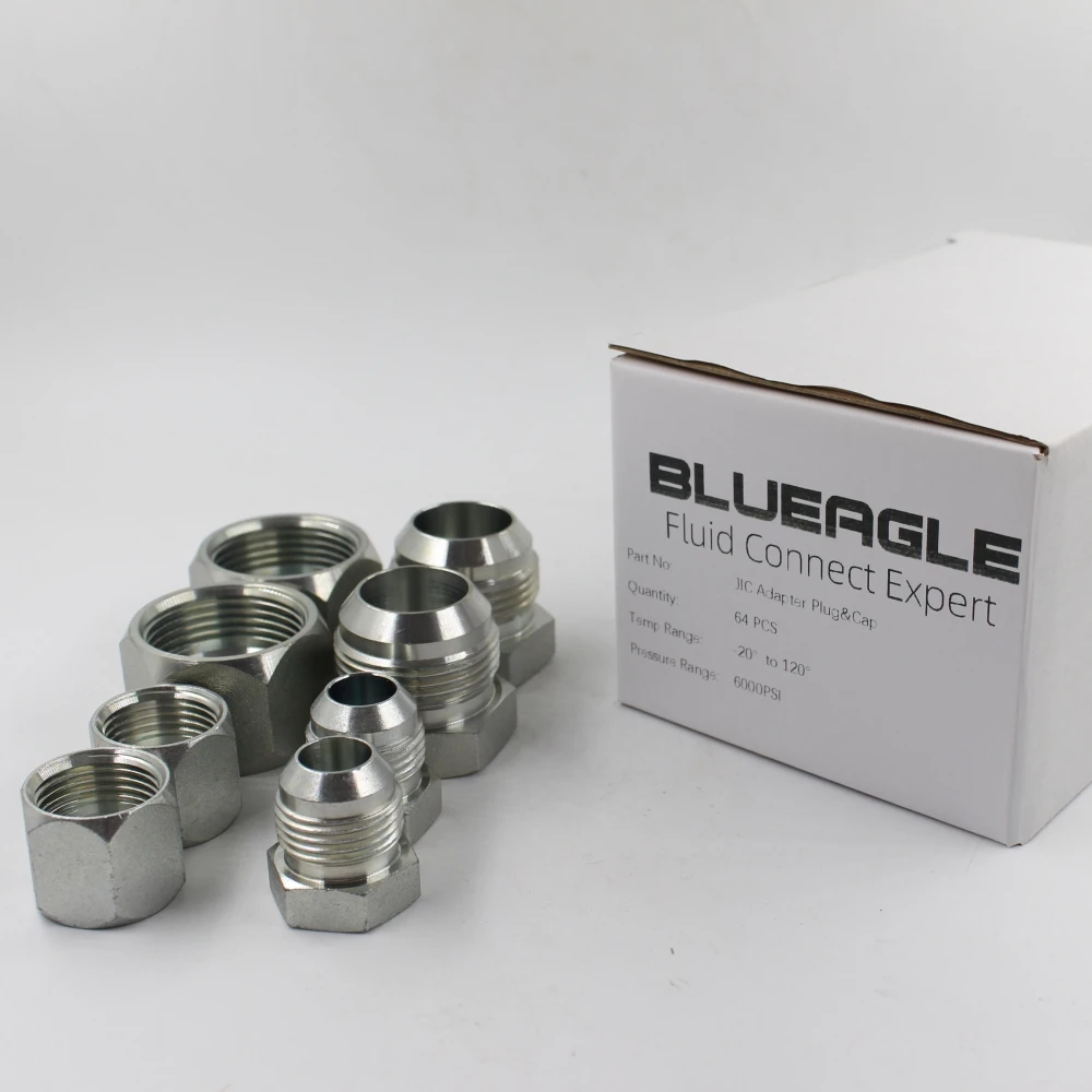 BLUEAGLE JIC Flare 37 Degree Hydraulic Adapter and Caps Hose Fitting, Hydraulic Plugs JIC Plugs