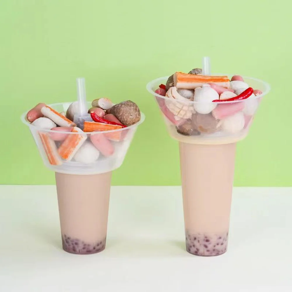 Custom 90 Mm Milk Tea Pp Clear Plastic Cup With Bowl On Top 500 Ml ...