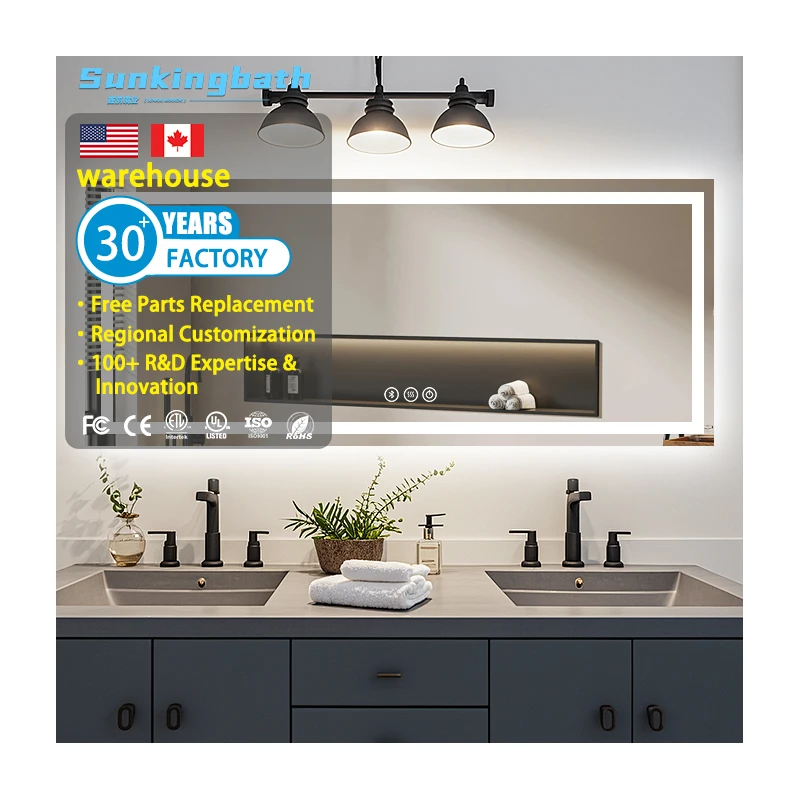 High Quality Modern Luxury Rectangle Smart Bathroom Mirror Water-Resistant Furniture Led Mirror With Led Lights for Apartment