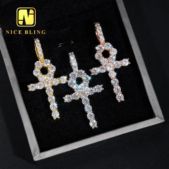 Iced out hip hop jewelry 925 silver vvs moissanite cross pendant men women 4mm circled cross charm pendants with rope chain