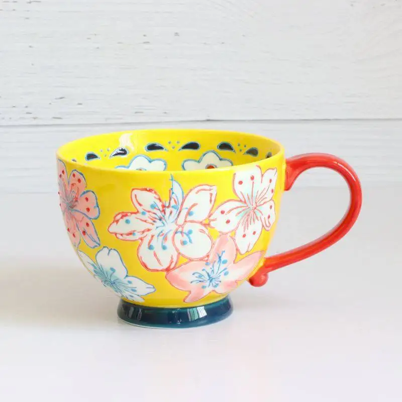 European Style Net Red Ins Ceramic Cup  Embossed Ceramic Breakfast Water Mug
