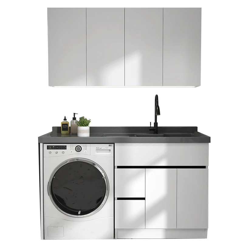 Solid Wood Washing Cabinet Basin and Cylinder Washing Machine Cabinet Are Integrated