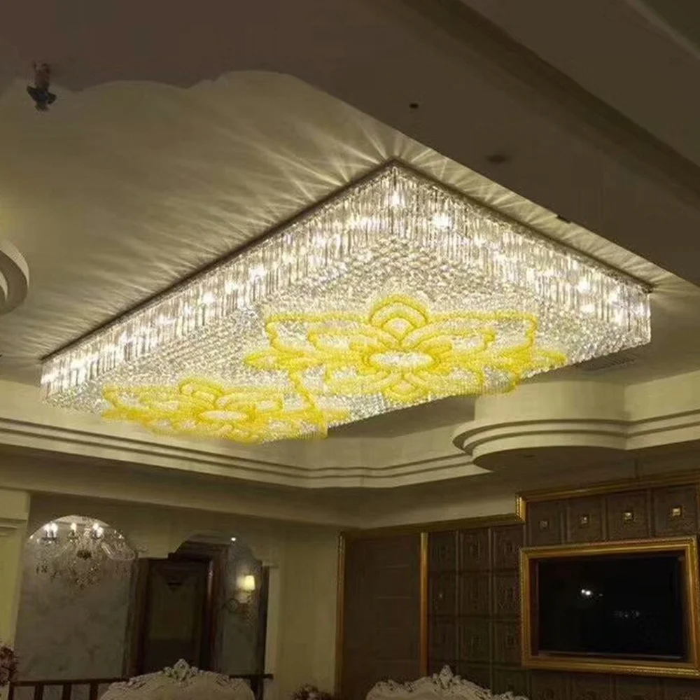 Large Ceiling Lights Can Be Customized the logo on the Bottom Large Rectangle Hotel Lobby LED K9 Crystal Chandelier Lighting