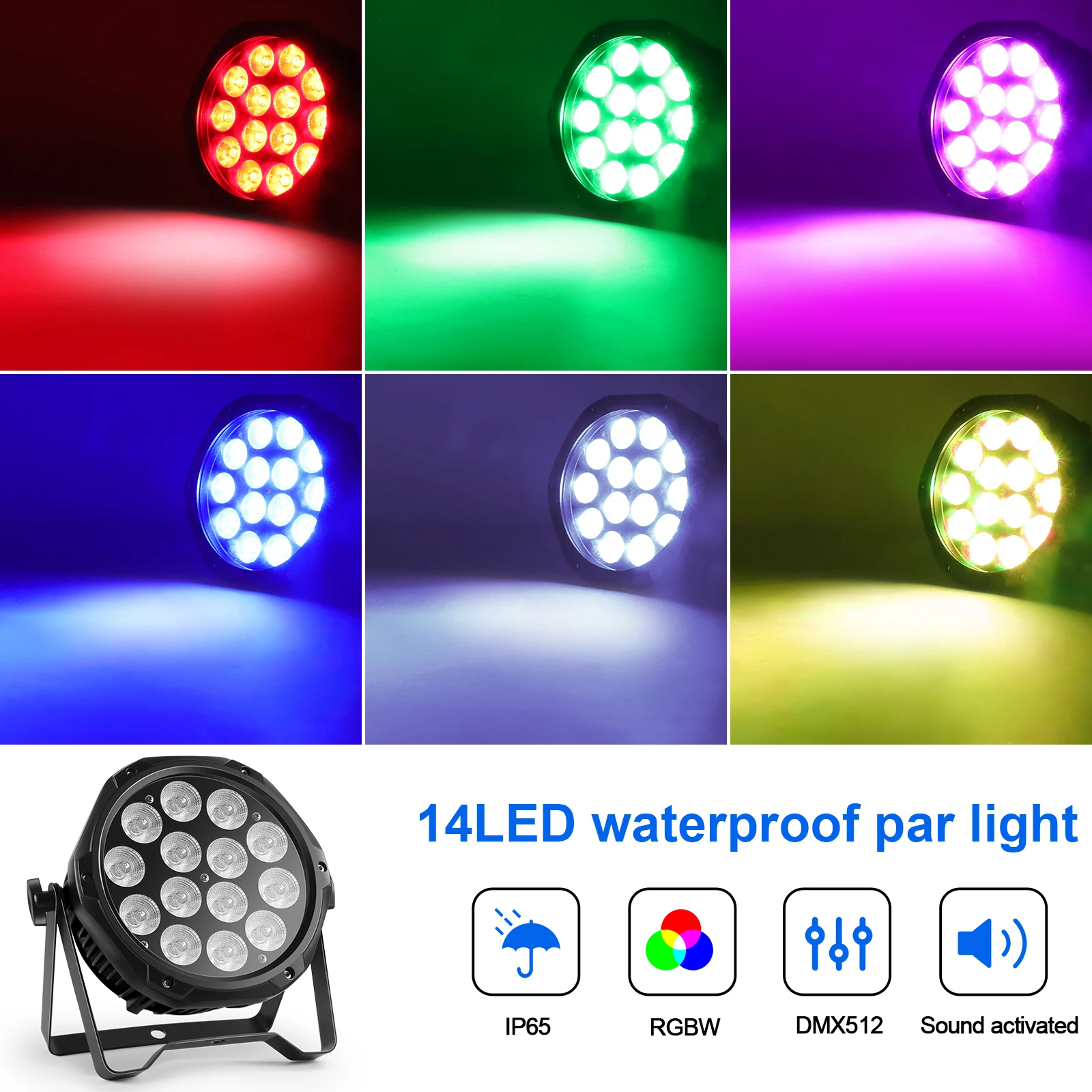 IP65 Waterproof 14PCS RGBW 4-IN 1 LED Lighting Stage Par Light DMX Control Disco Wedding Outdoor Par Light