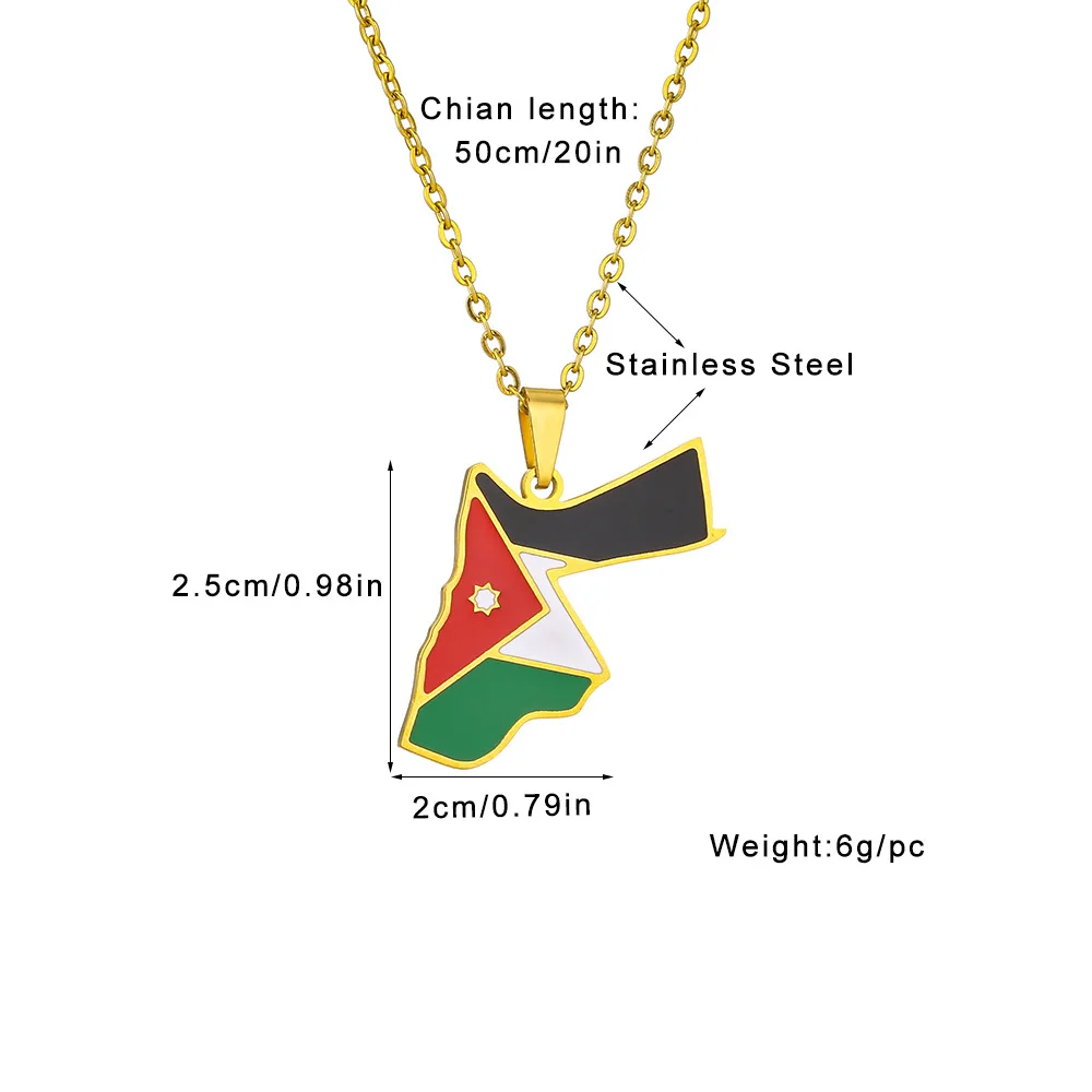 Jordan National Map Flags Waterproof Non Tarnish Stainless Steel Fashion Jewelry Necklace Pendant Wholesale for Women Men