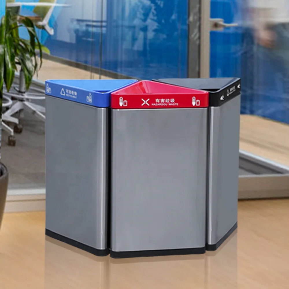 Triangular Trash Can Metal Garbage Container Trash Bin Stainless Steel Metal Recycle Bin Gabage Bin