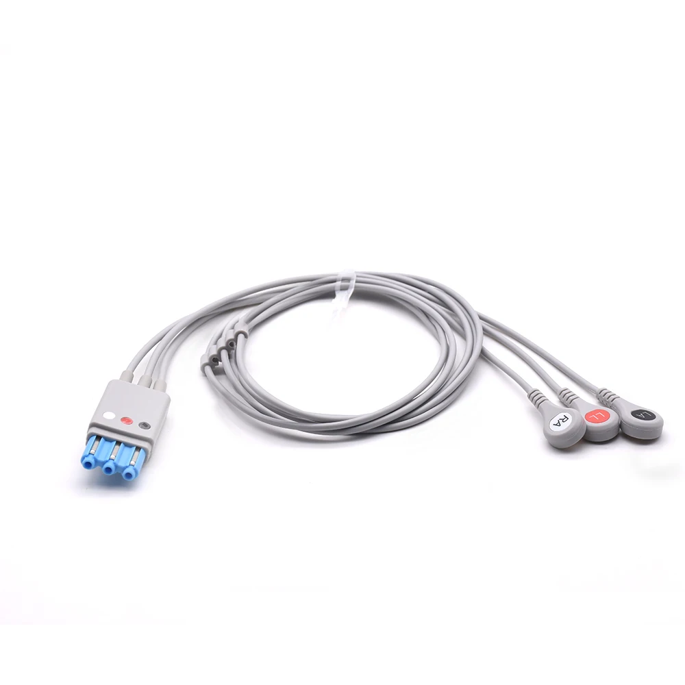 Medical ECG Lead Wire Compatible Phillip ECG 3 Leads Cable Snap AHA Standard M1673A ECG EKG Cable for Patient Monitors