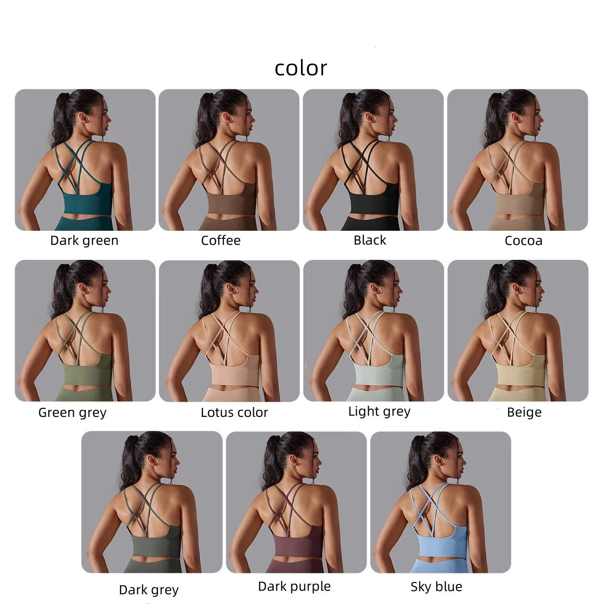 Hot Sexy Seamless Sports Sra For Girl solid color cross back sports bra vest cotton yoga clothing ladies running fitness wear details