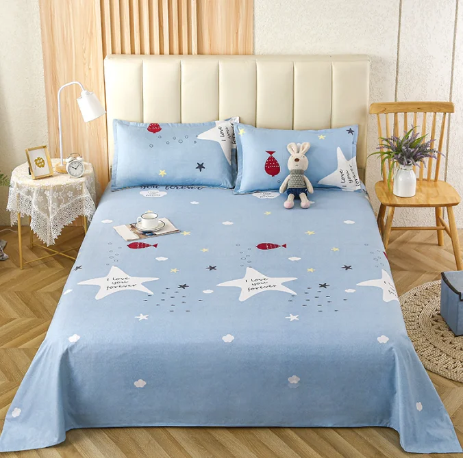 Country Club Floral & Leaves Pattern Washed Cotton Polyester Flat Bed Sheets Set Wholesale 4 Pcs Single Double Size Bed Sheet