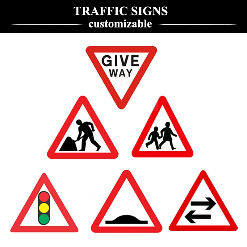 Custom Danger Traffic Warning Signs for Sale Yellow Triangle Kids Slow Down Road Sign Chart Red Diamond Shape Traffic Stop Signs