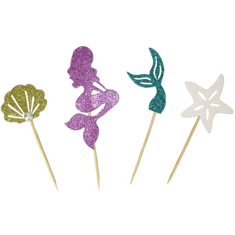 24 Pieces Mermaid Tail Cupcake Toppers Under The Sea Cake