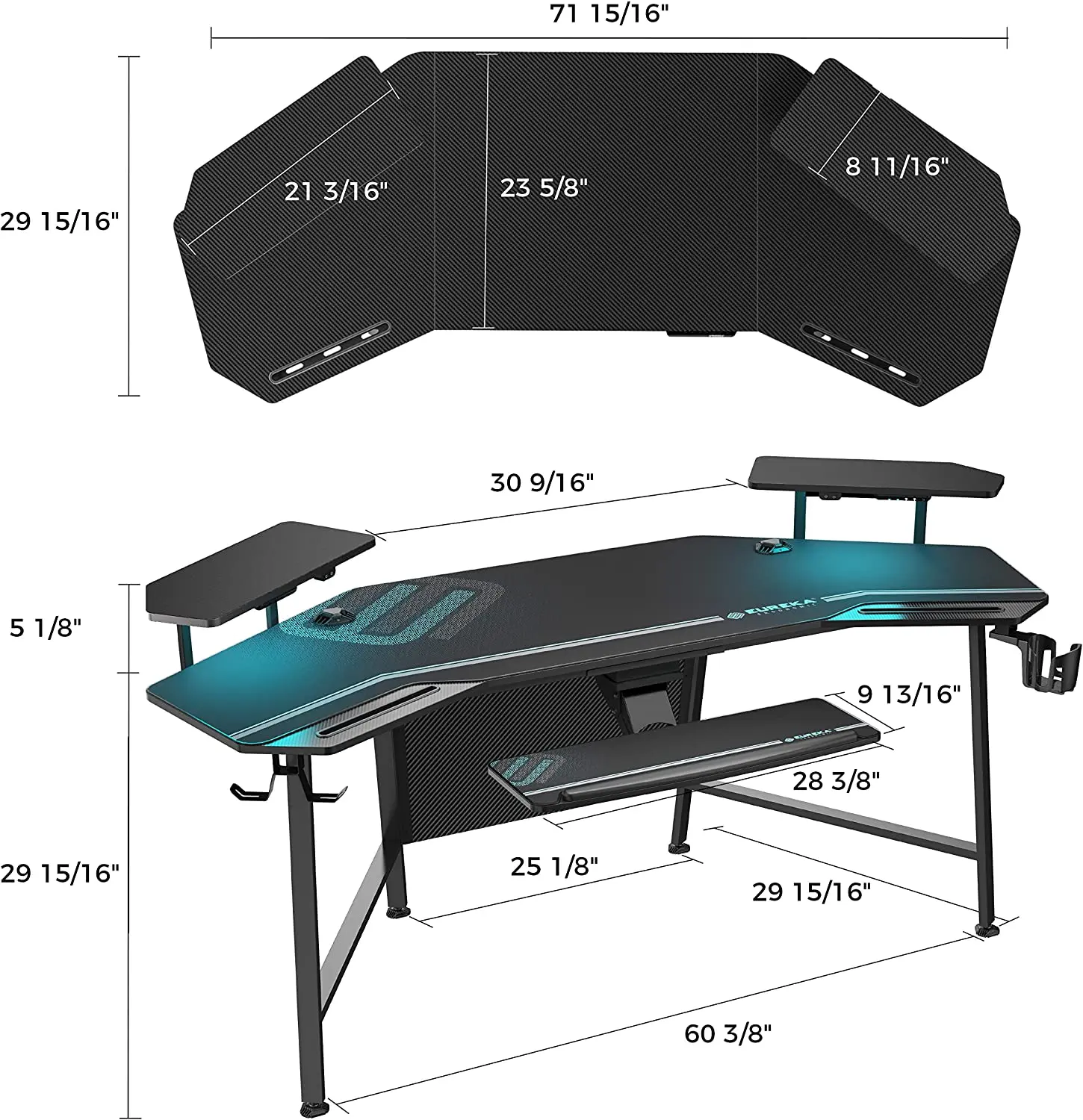 Led Lights Wing-Shaped Studio Desk with Dual Headphone Hanger