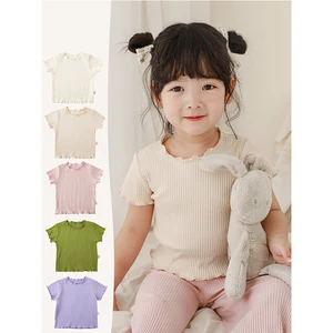 YOEHYAUL Summer Solid Color Children Tshirt Soft Knit Blank Kids T Shirts Short Sleeve Child T-shirt Top