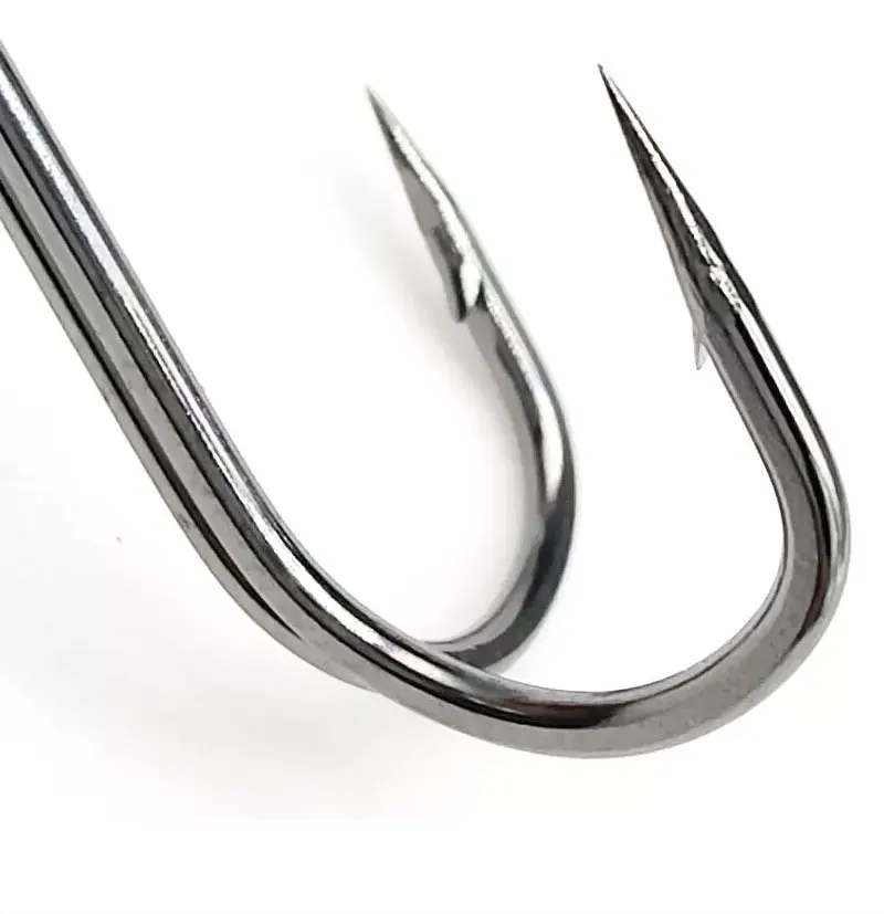 TAKEDO 10 Stück 9883 runder, gebogener, langer Schaft, doppelter Angelhaken, hoher Kohlenstoffstahl, schwarzer Nickel-Barb-Angelhaken für Froschköder – Detail 3