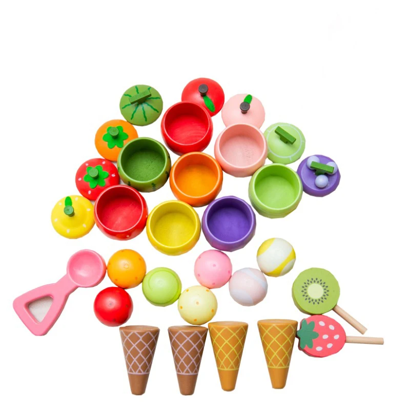 Wooden Ice Cream Cart Toys For Kids Toddlers Pretend Play Food Truck