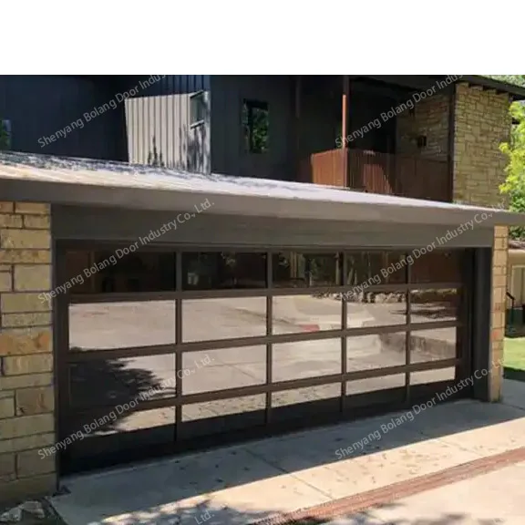 High quality fully transparent garage door tempered glass sectional garage doors