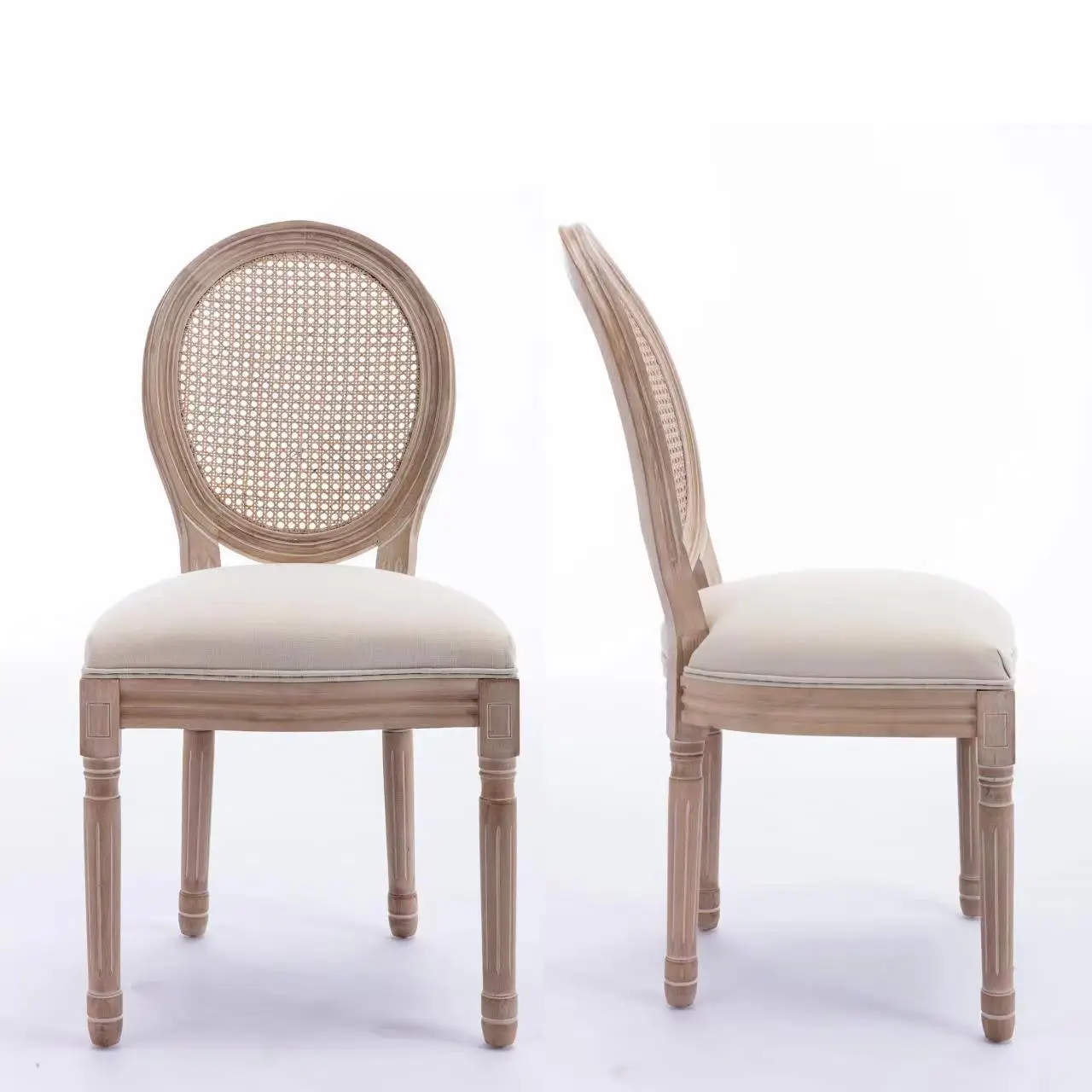 TOSEE Furniture French Desgine Fabric Seat Rattan Cane Back Louis Event Wedding Dining Chair