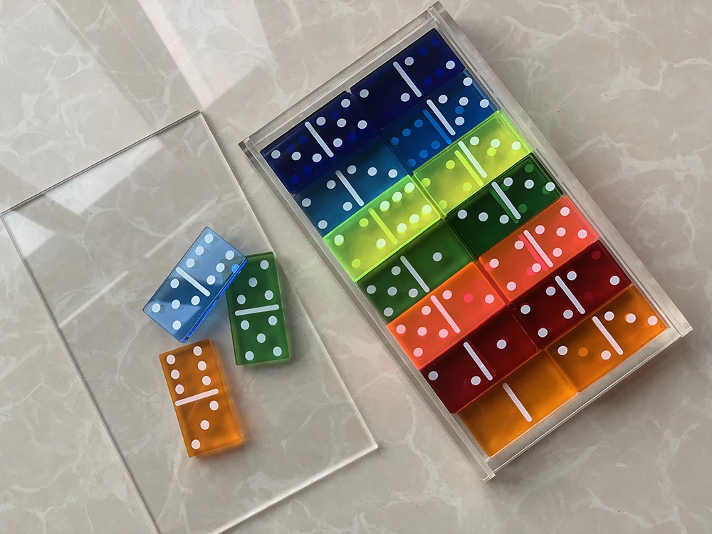 Lucite Colorful Dominoes Acrylic Game Set 28 Pcs Acrylic Dominoes Acrylic Dominoes Blocks Games Set