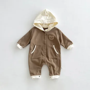 Baby Bear Rompers Spring and Autumn Style Single-Breasted Hooded Outdoor Wear Super Cute Stylish Infant Clothes