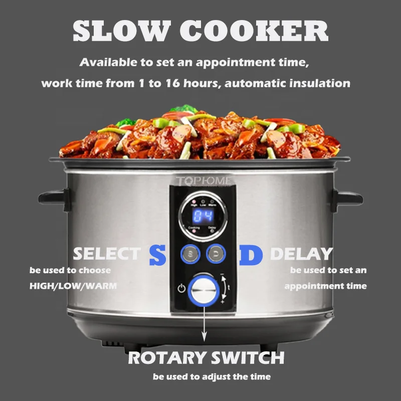 6.5l Multifunction Slow Cooker Aluminium Inner Pot Programmable Digital