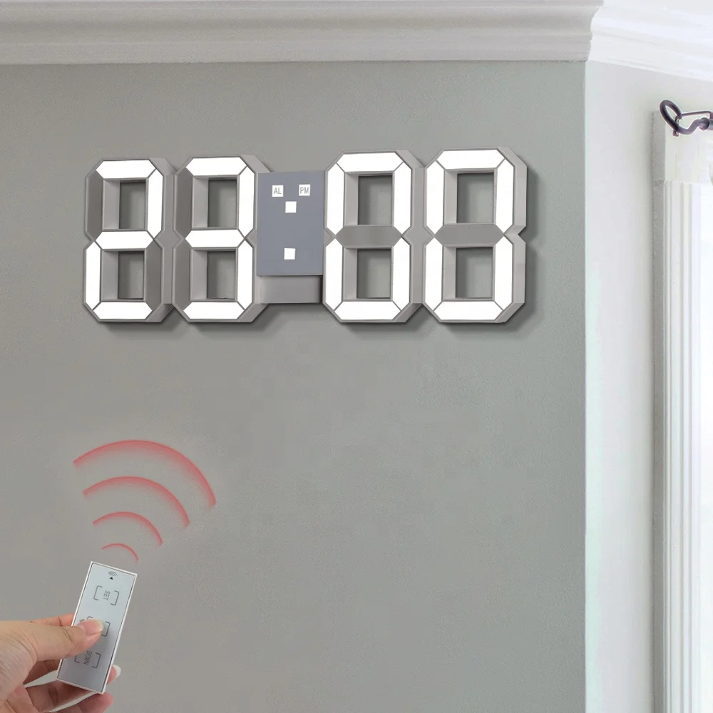 Big Size 17 Inch 3D Digital LED Alarm Wall Clock with Light Level and Night Time Mode ET524