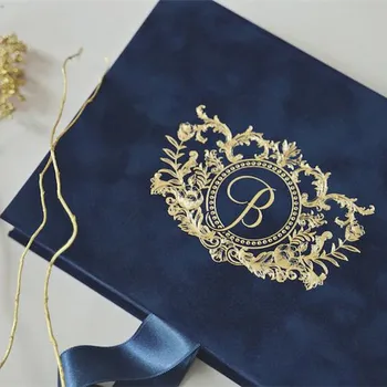 Customized Quinceanera Navy Blue Velvet Invitation Box Mariages Luxury Acrylic Wedding Invitation Card