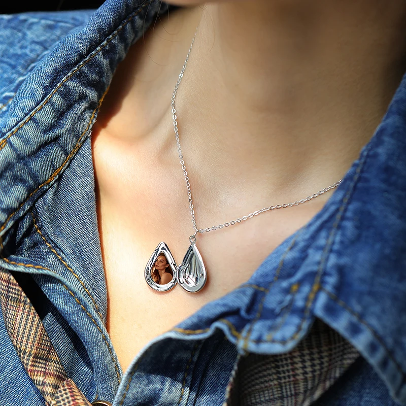 Custom Cheap Drop Photo Frame Sublimation Locket Necklace for Women