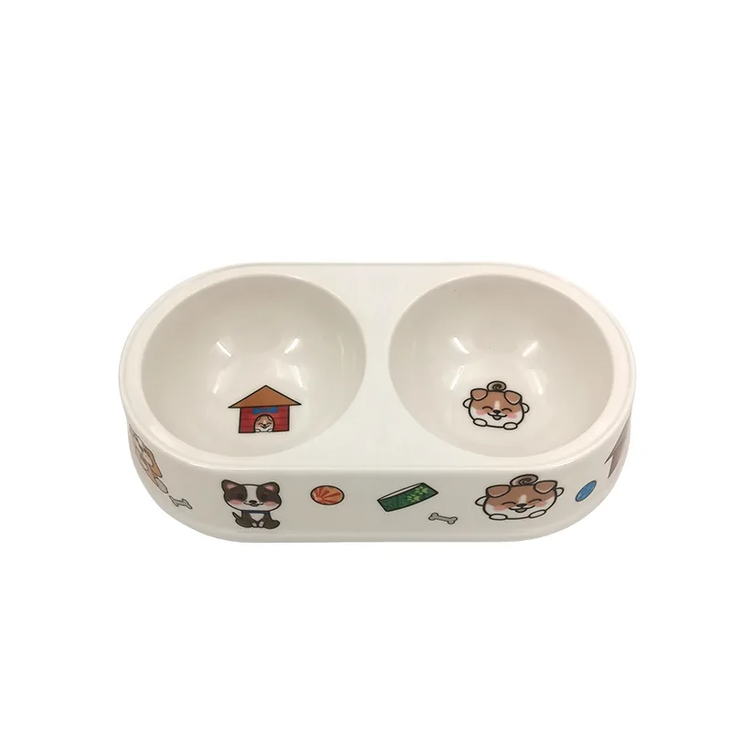 Degradable pet printed double dog bowl bamboo fiber oval can add logo double bowl pet dog food bowl grain